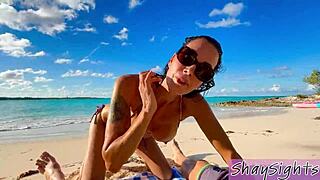 horny cougar shay sights blows on beach