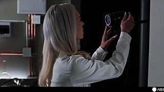 Blonde doctor bent over, clothes ripped, begging for hard cock