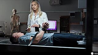 Blonde doctor bent over, clothes ripped, begging for hard cock