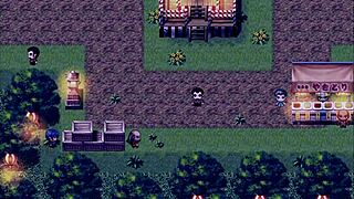 The tanned girl Natsuki experiences exhibitionist peeing in hentai game episode 35