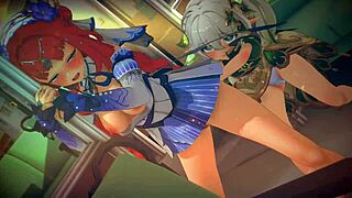 nilou bent over in doggystyle motion with damage voice