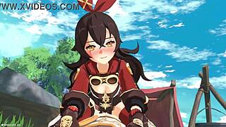 outride her with genshin impact amber x aether animation