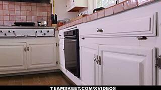 Sexy teen babysitter Paris Cummings rides big cock in cowgirl with hot boss