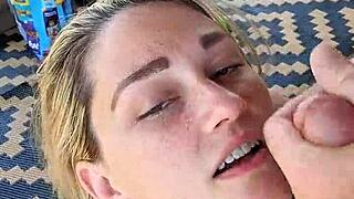 Dirty Talking Blonde Hotwife Sucks Cock for Facial. Think She Can Handle More Cuckold Action?