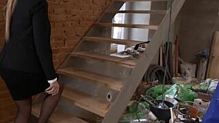 Wow, this sexy blonde babe gets facialized by a worker after a hardcore blowjob! Her heels click with every thrust in that steamy scene.