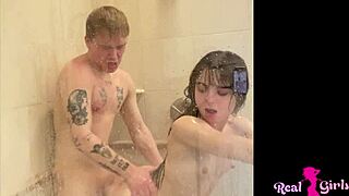 Petite teen Megan Marx gets pounded like a toy in steamy shower scene. Her small tits shine wet.