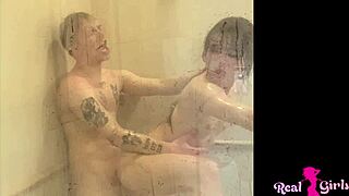 Petite teen Megan Marx gets pounded like a toy in steamy shower scene. Her small tits shine wet.