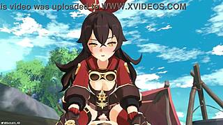 outride her with genshin impact amber x aether animation