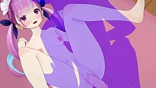 I watch Minato Aqua and Ookami Mio have intense sex in hentai