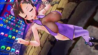 Two girls dance boldly to the music in 3d animation.