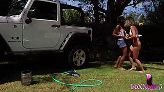 hot babes finger and lick in jeep