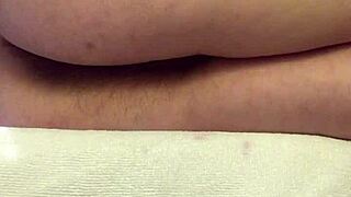 very hairy teen pussy pulsates in close-up during real hands-free orgasm.