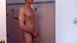 horny gay nudist masturbates in shower