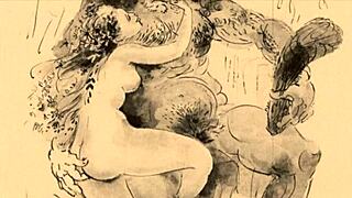 vintage erotic drawings in antique cartoon anime hentai retro style