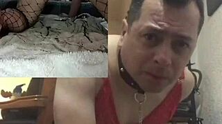 משתמשת בשני דילדו תמנונים מול שתי מצלמות