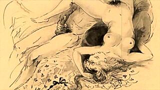 vintage erotic drawings in antique cartoon anime hentai retro style