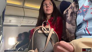 Risky public jerking off on a plane packed with people, flashing my cock outdoors.