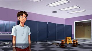 Summertime Saga - Busty Redhead Student Judith Flaunts Huge Tits in Bathroom