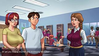 Summertime Saga - Busty Redhead Student Judith Flaunts Huge Tits in Bathroom