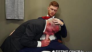 the mature boss catches her employee jerking off in the bathroom