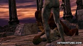 Check out this wild 3D cartoon zombie babe double teamed outside