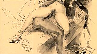 vintage erotic drawings in antique cartoon anime hentai retro style