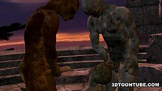 Check out this wild 3D cartoon zombie babe double teamed outside