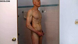 horny gay nudist masturbates in shower