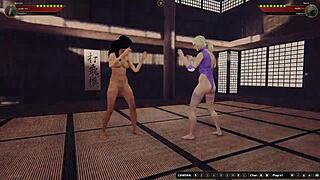 3D porn video of blonde babe Aurora facing off against Terra in a naked fight