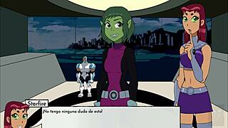 kitten is an unfaithful character, breaking starfire's rear with anal