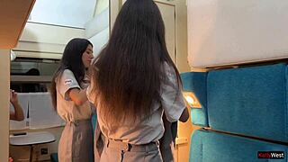 Conductor offers special passenger full anal service on train with cumwalk