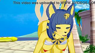 Yo, Ankha from Animal Crossing is getting slammed hard on the beach in this hentai!