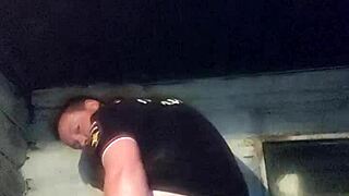 Rough vodka bottle fuck in policeman's anal hole