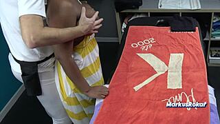 husband sent wife to black masseur for oiled sensual tit massage