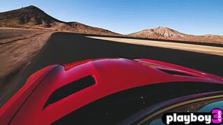 Perfect brunette Alexandra Tyler poses outdoor with stunning boobs