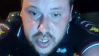 Rough vodka bottle fuck in policeman's anal hole