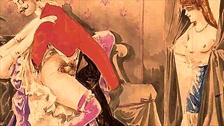 Vintage erotické kresby s antickými kreslenými postavami