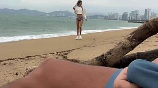 Man, I see you jerking off on this public beach, let me help you cum with a facial!