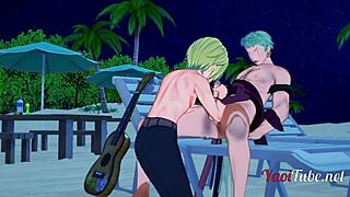 why don't you watch zoro giving sanji a handjob and blowjob on the beach in one piece yaoi?