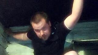 Rough vodka bottle fuck in policeman's anal hole