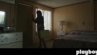 Perfect brunette Alexandra Tyler poses outdoor with stunning boobs