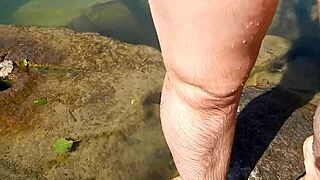 Hairy wife flashing nude outdoors in public spot