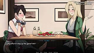 naruto kunoichi trainer, tsunade and tenten work me with handjob and footjob in public restaurant