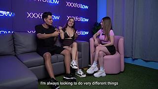 Colombian Majo Cute squirts in casting with Dani Ortiz podcast.