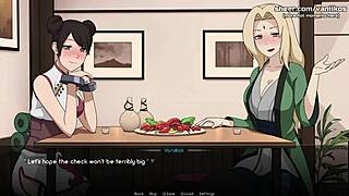 naruto kunoichi trainer, tsunade and tenten work me with handjob and footjob in public restaurant