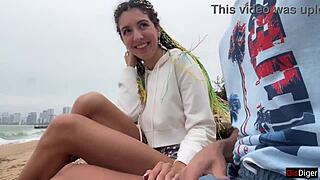 Man, I see you jerking off on this public beach, let me help you cum with a facial!