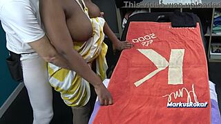 husband sent wife to black masseur for oiled sensual tit massage