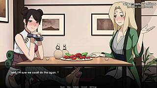 naruto kunoichi trainer, tsunade and tenten work me with handjob and footjob in public restaurant