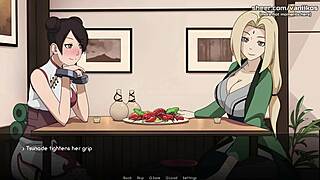naruto kunoichi trainer, tsunade and tenten work me with handjob and footjob in public restaurant