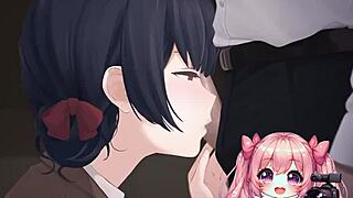 Anime girl worshipping cock and swallowing cum
